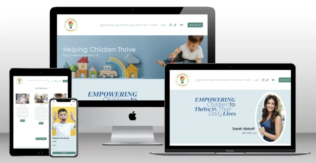 Image of client: Bright Pathways' website including desktop, laptop, tablet, and mobile