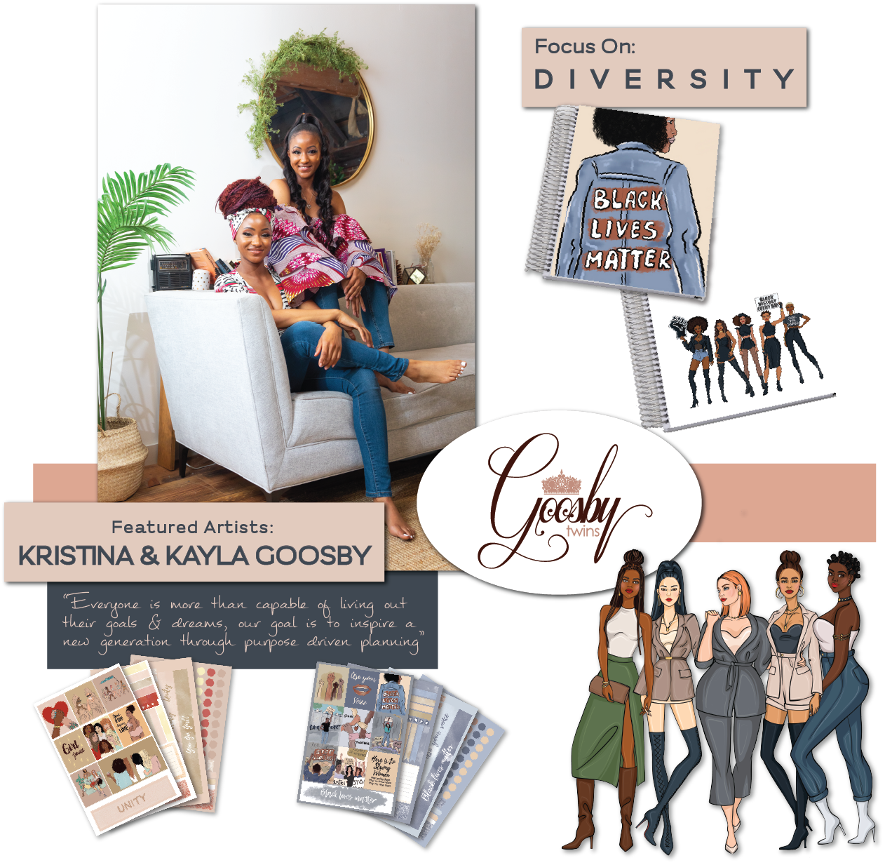 Client: Goosby Twins stationary samples and bio