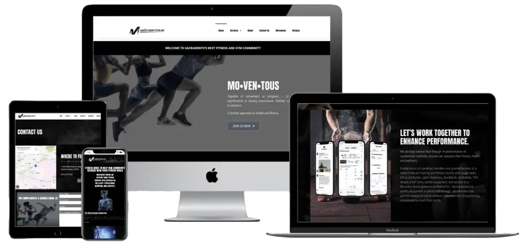 Image of client: Moventous website including desktop, laptop, tablet, and mobile